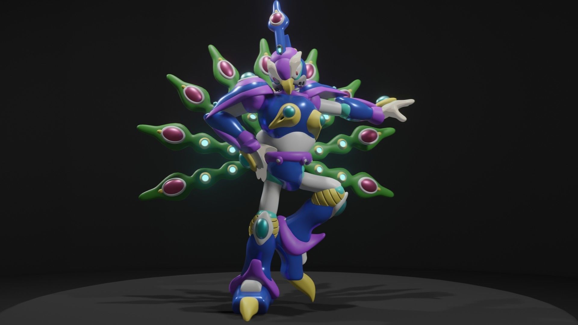 Cyber Peacock Low-poly 3D model_10