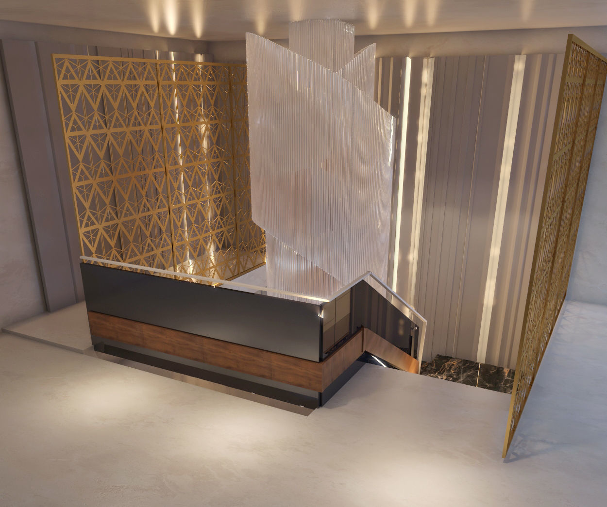 Stairs stairway in lobby of luxury apartment building 3D model_5