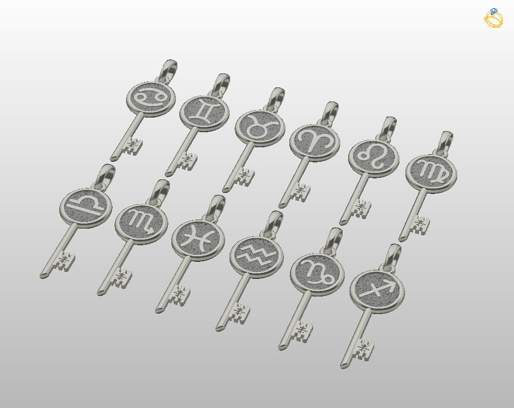 Collection of Zodiac sign pendants 3D print model_7