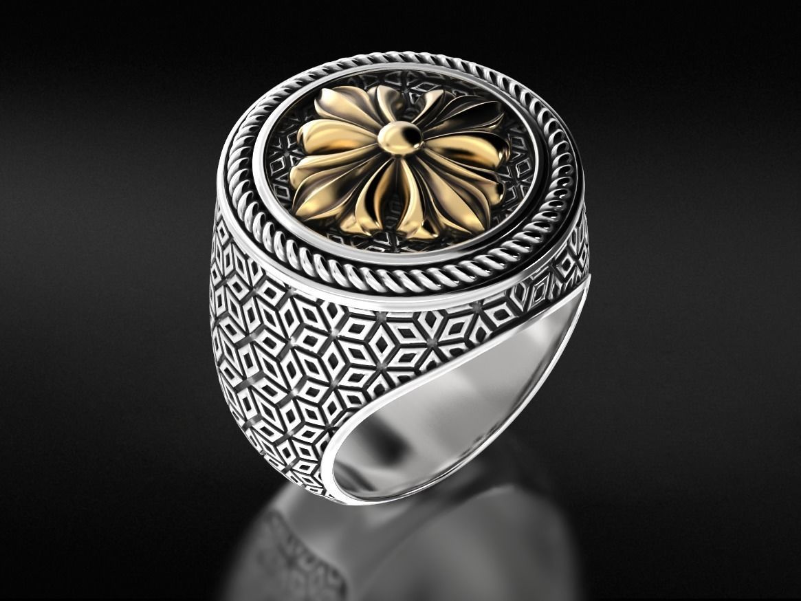 Stylish signet ring with vintage patterns 655 3D print model_12