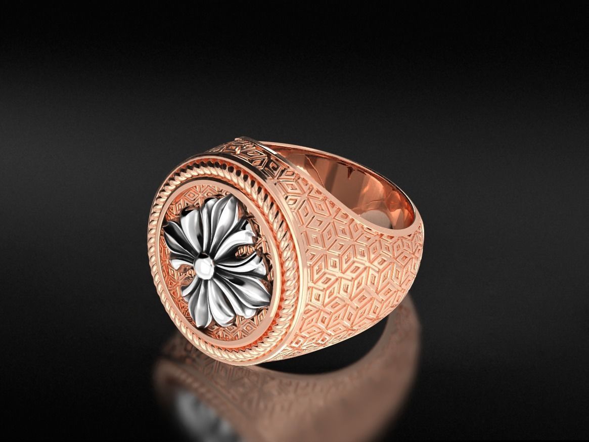 Stylish signet ring with vintage patterns 655 3D print model_10