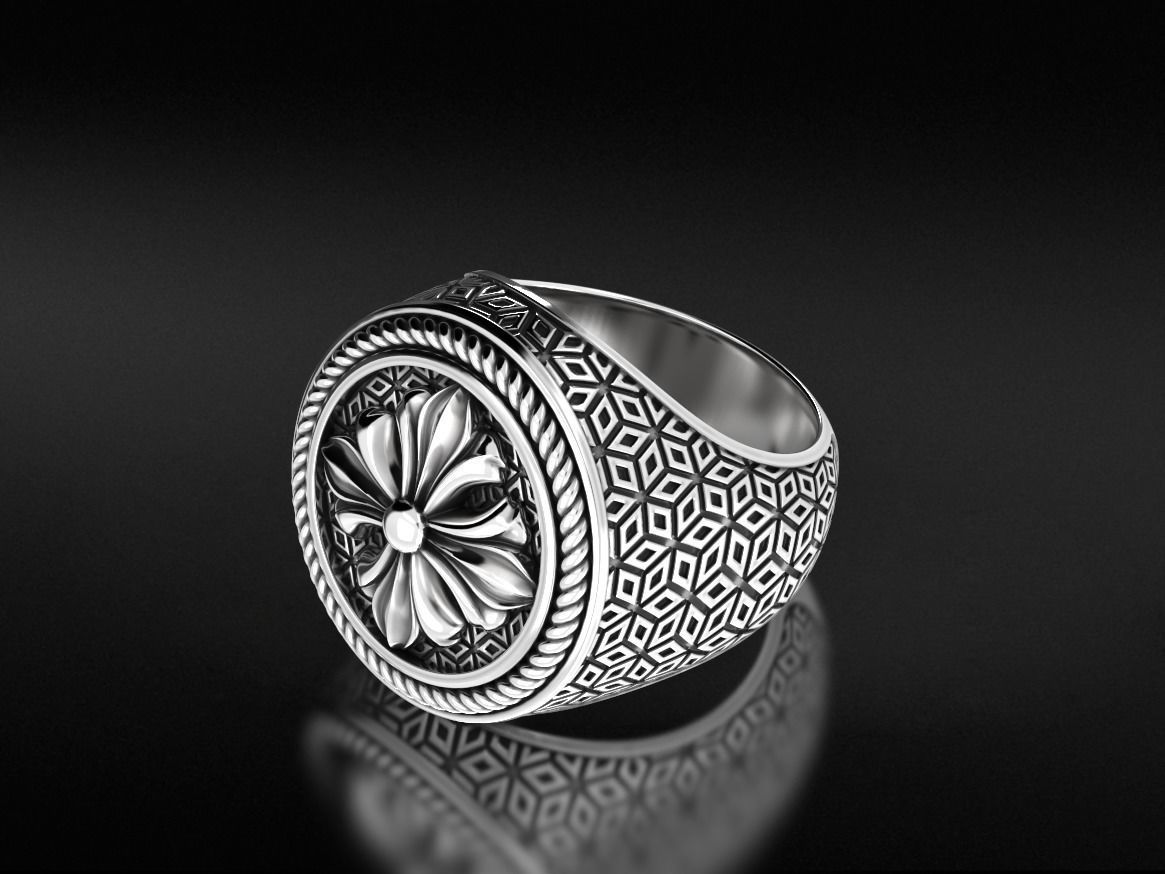 Stylish signet ring with vintage patterns 655 3D print model_8