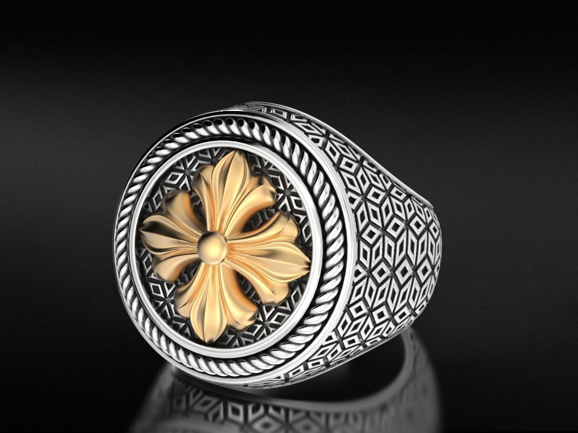 Stylish signet ring with vintage patterns 655 3D print model_6