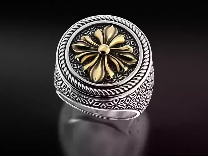 Stylish signet ring with vintage patterns 655