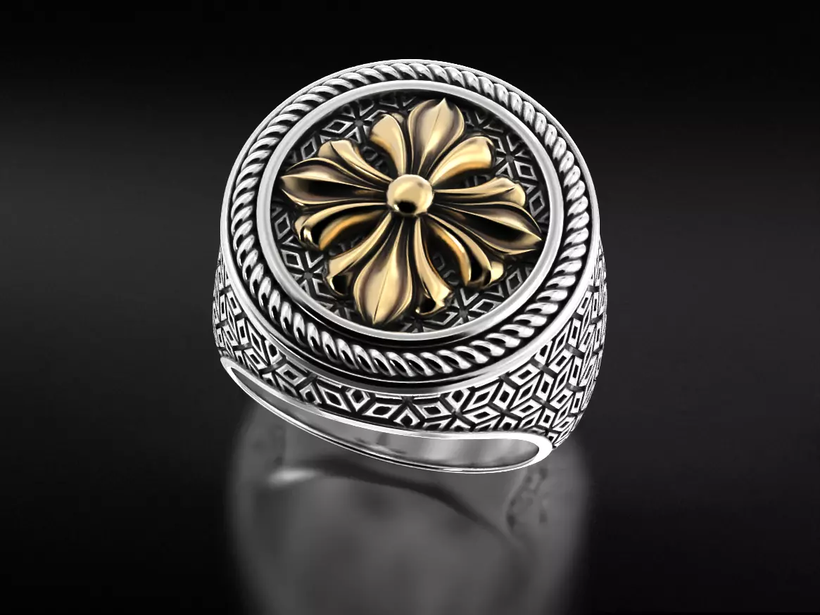 Stylish signet ring with vintage patterns 655 3D print model_0