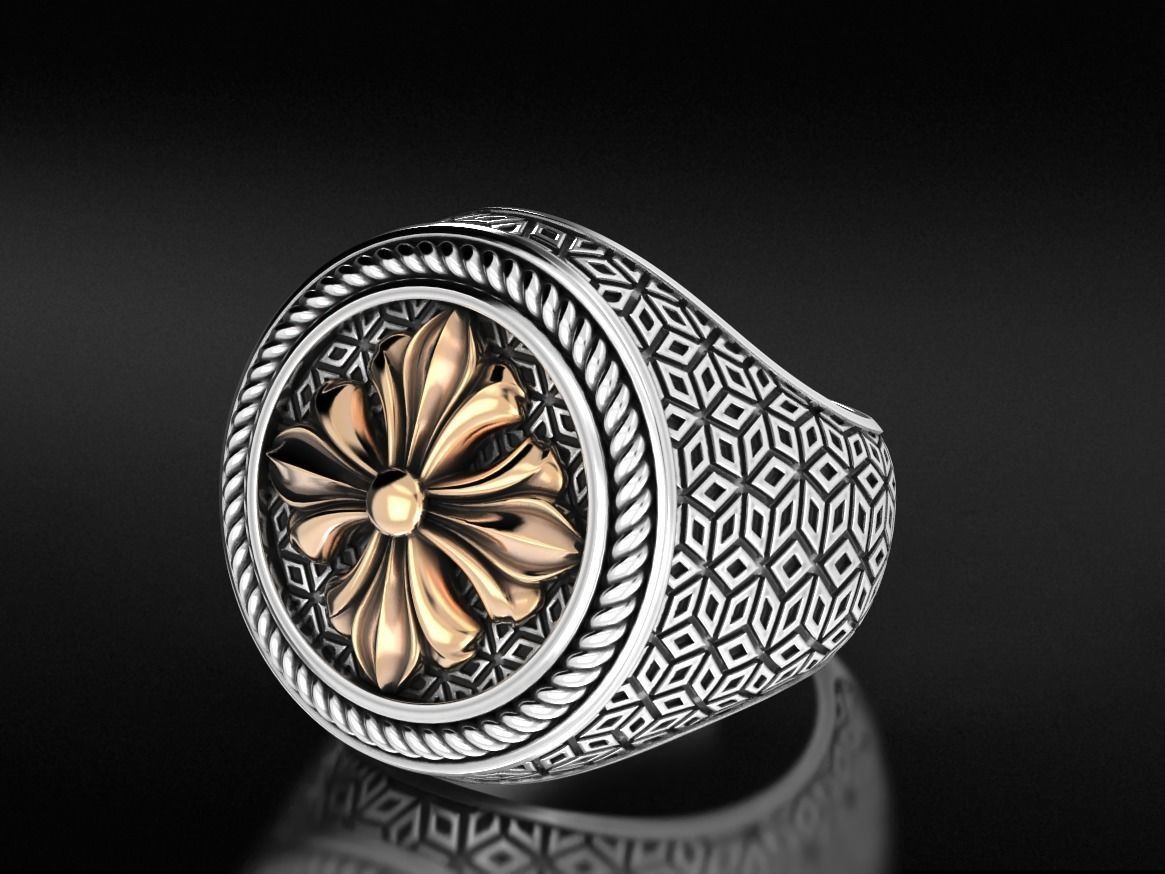 Stylish signet ring with vintage patterns 655 3D print model_5