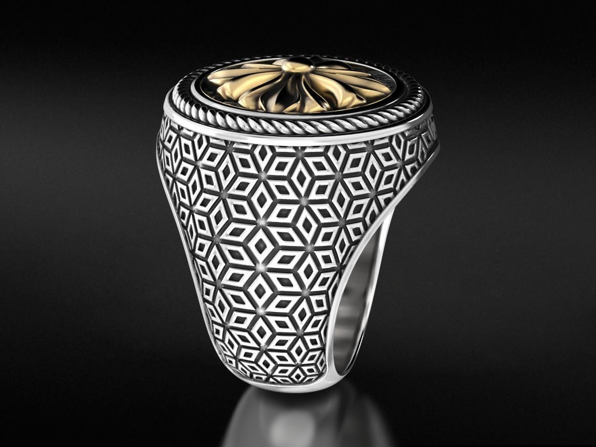 Stylish signet ring with vintage patterns 655 3D print model_14