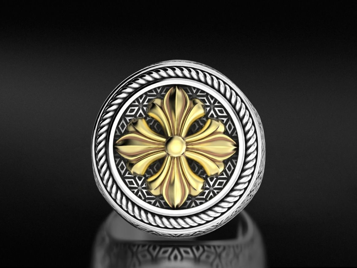 Stylish signet ring with vintage patterns 655 3D print model_7