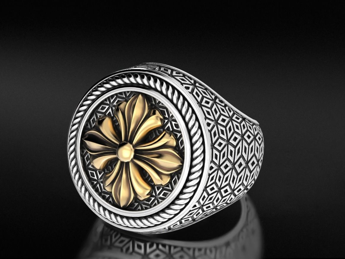 Stylish signet ring with vintage patterns 655 3D print model_3