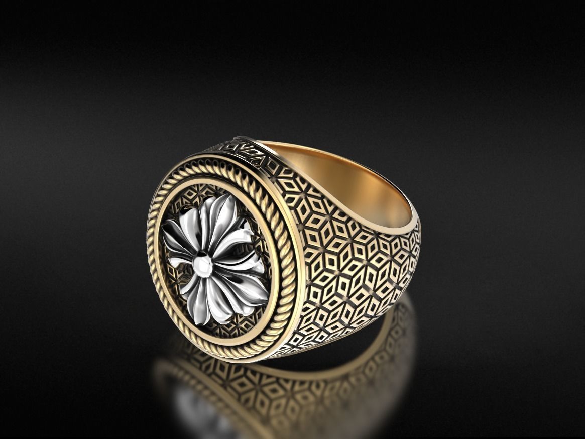 Stylish signet ring with vintage patterns 655 3D print model_9