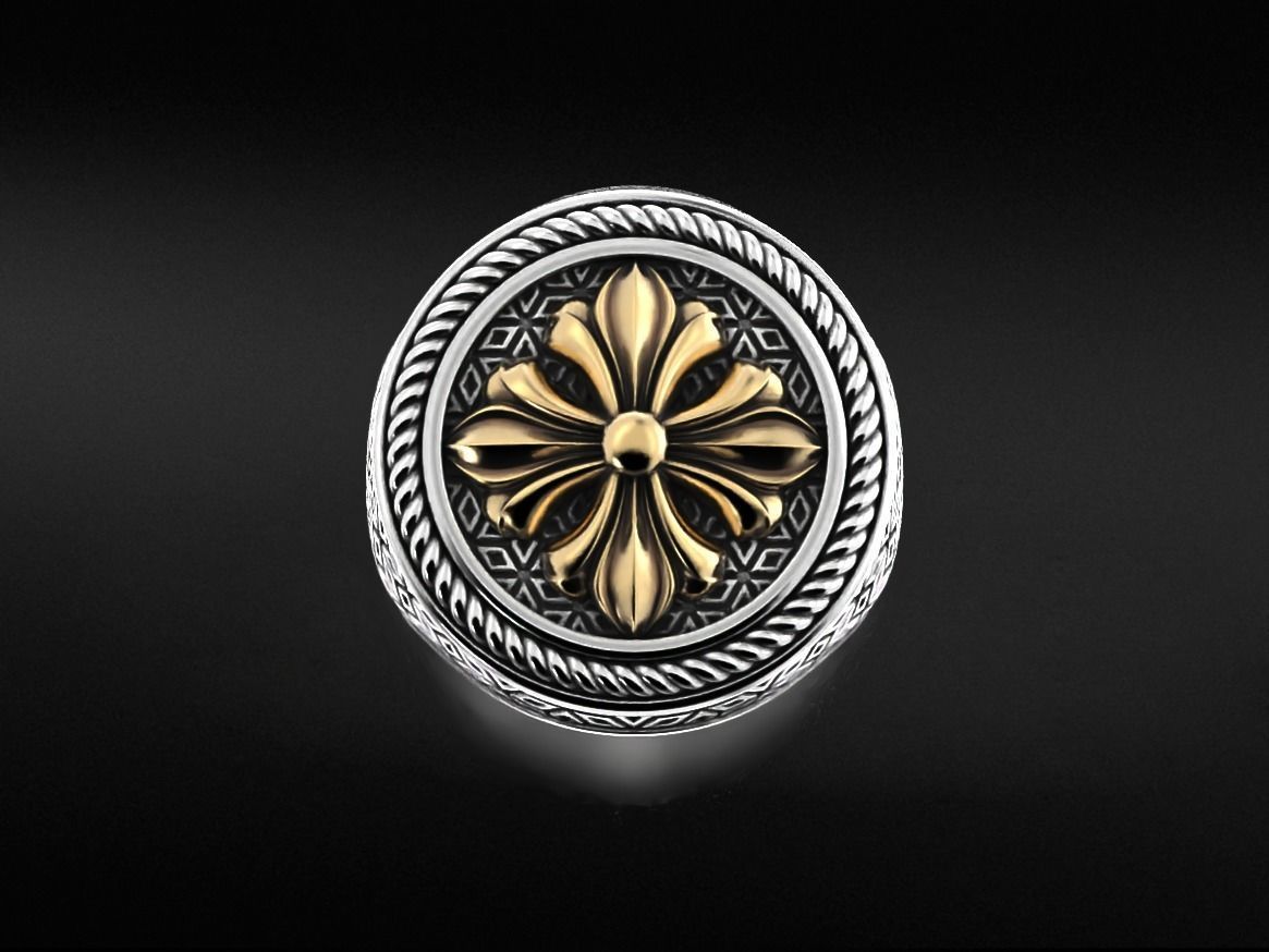Stylish signet ring with vintage patterns 655 3D print model_2
