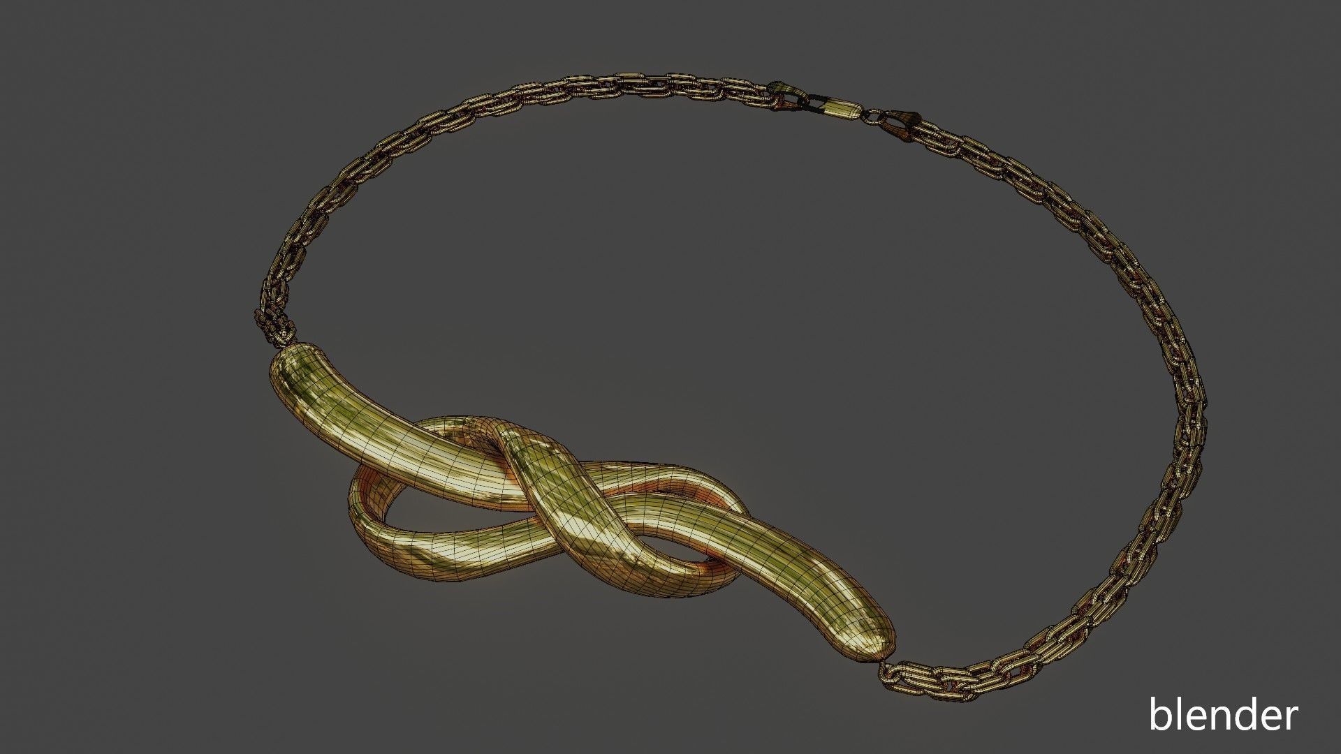 Golden bracelet with Infinity shaped pendant PBR 3D model_5