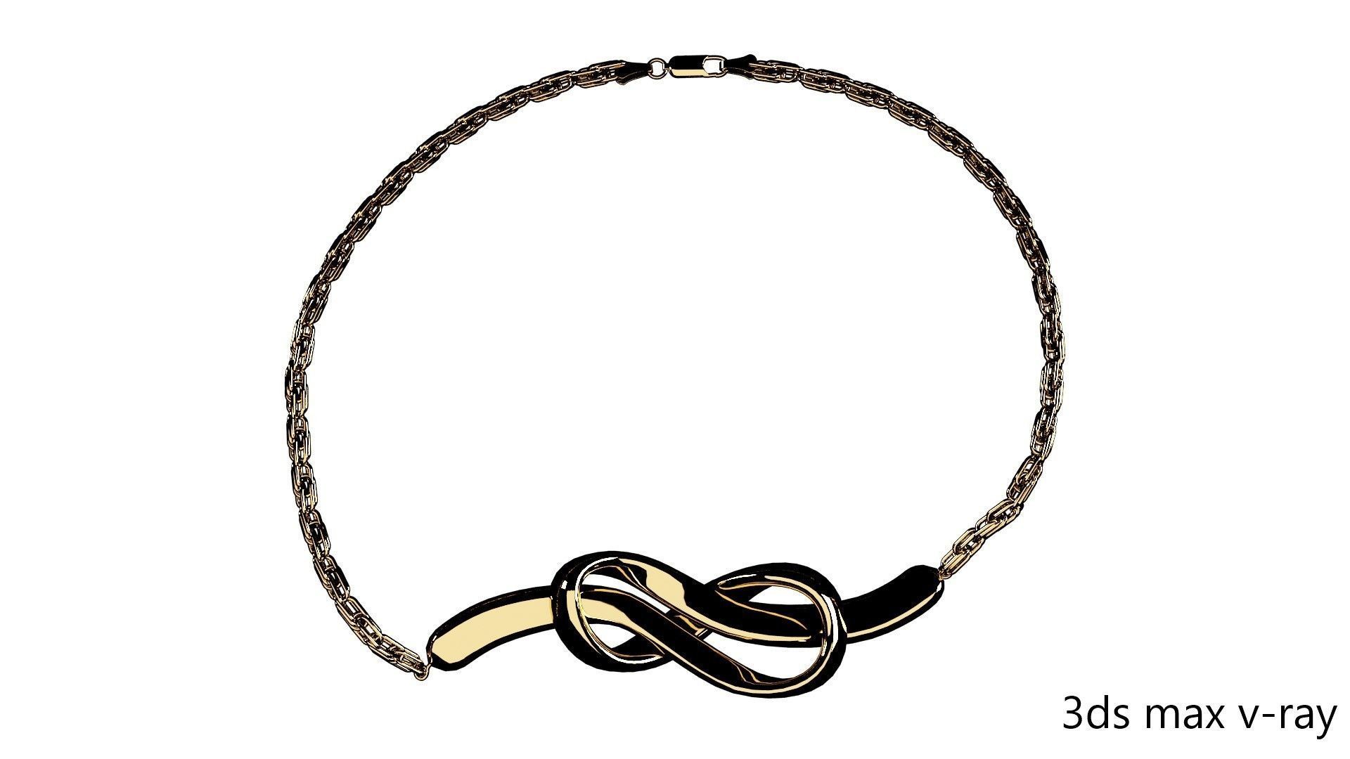 Golden bracelet with Infinity shaped pendant PBR 3D model_11