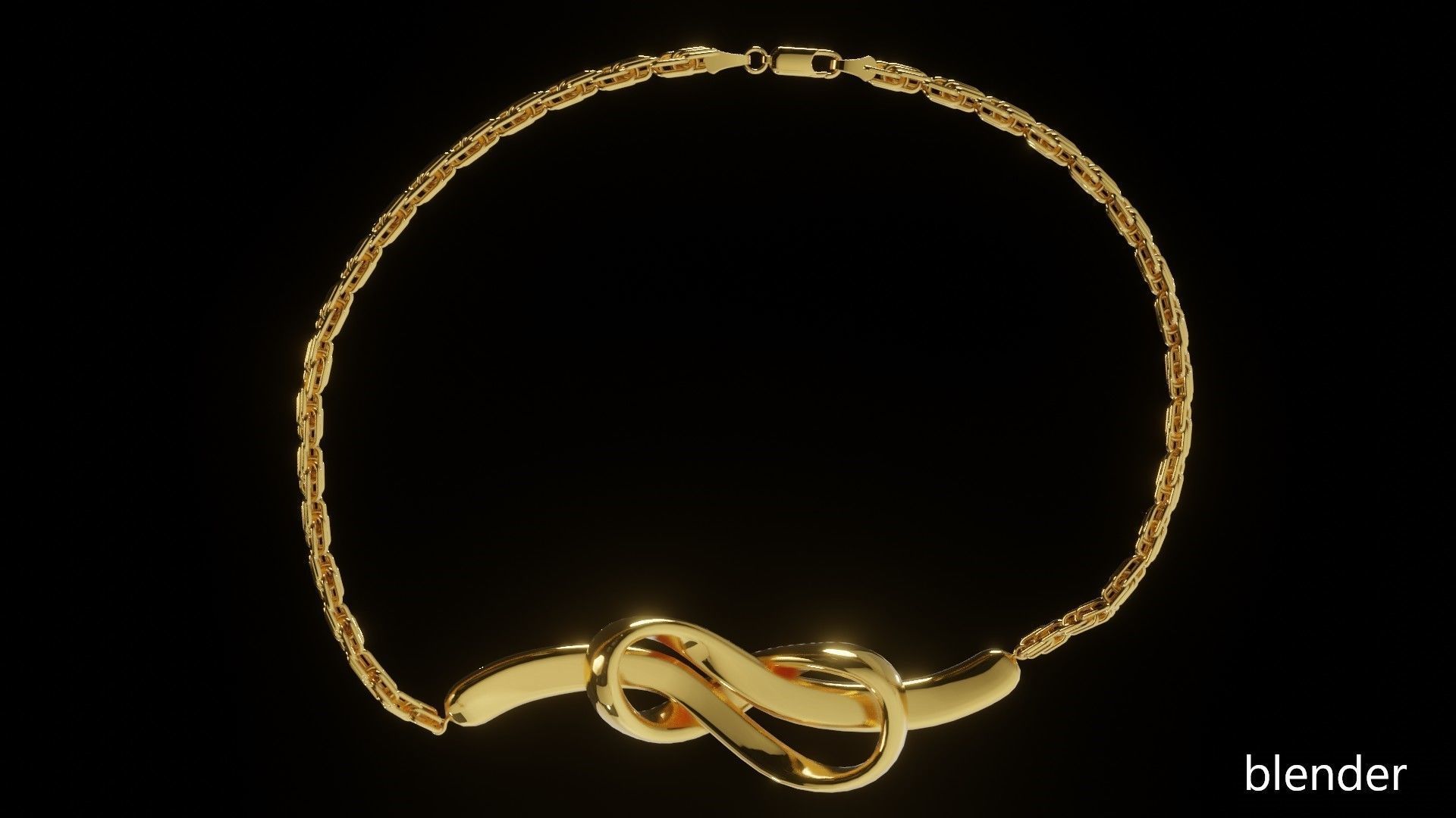 Golden bracelet with Infinity shaped pendant PBR 3D model_4