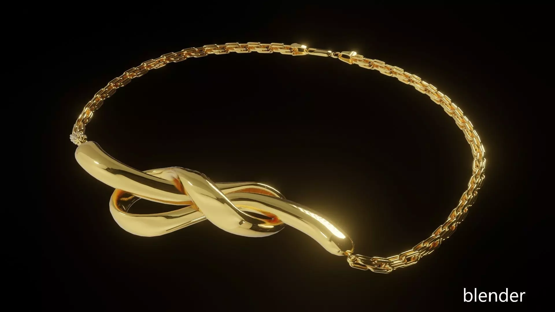 Golden bracelet with Infinity shaped pendant PBR 3D model_0