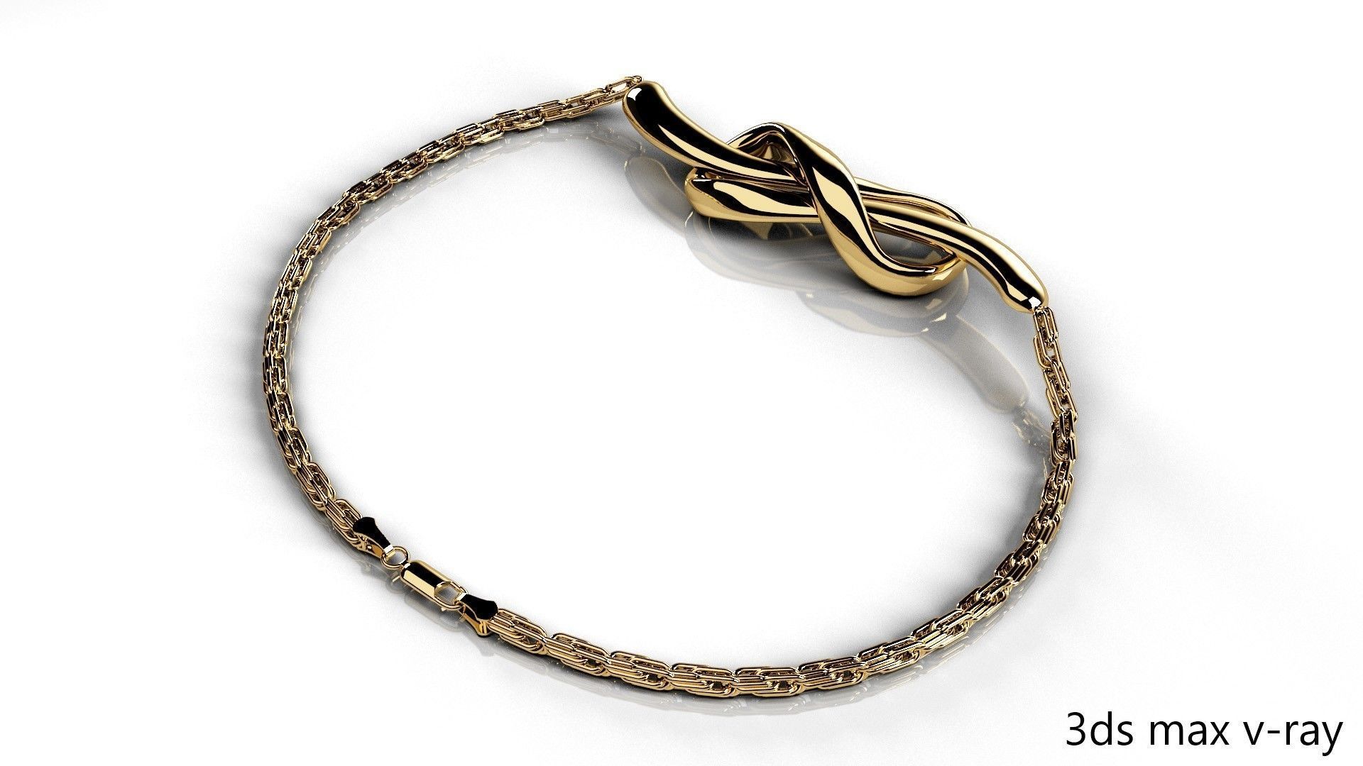 Golden bracelet with Infinity shaped pendant PBR 3D model_9