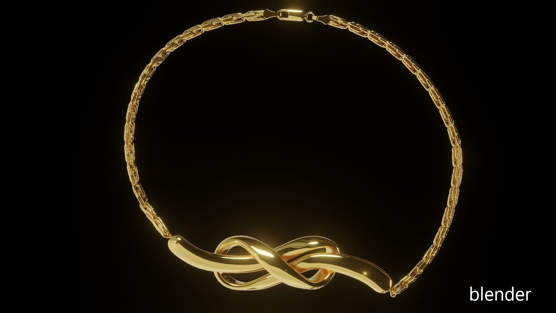 Golden bracelet with Infinity shaped pendant PBR 3D model_3