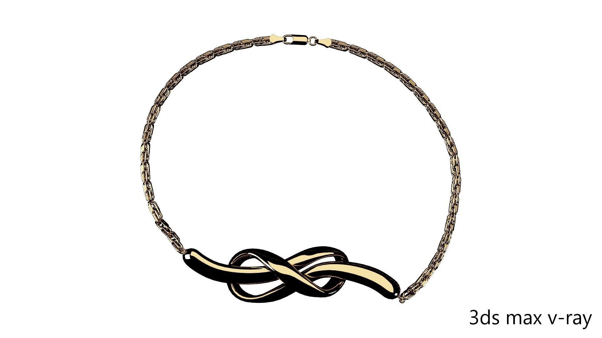 Golden bracelet with Infinity shaped pendant PBR 3D model_10