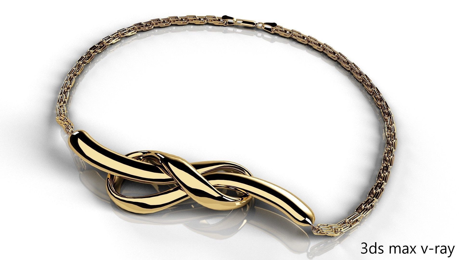 Golden bracelet with Infinity shaped pendant PBR 3D model_7