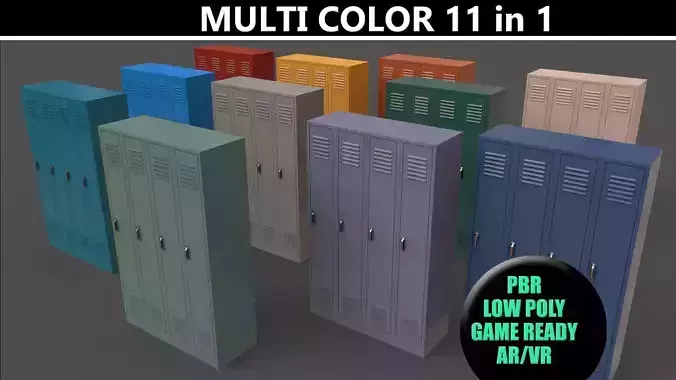 PBR School Gym Locker 02 - Multi color Pack 3D Model Collection