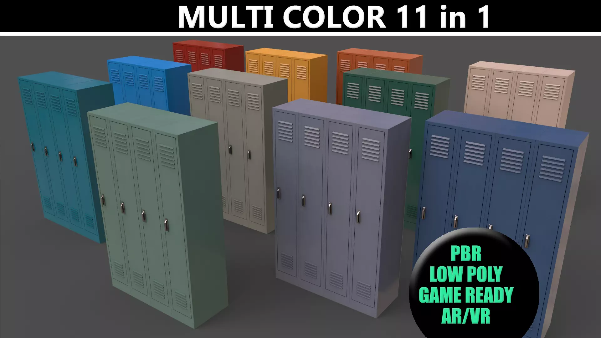 PBR School Gym Locker 02 - Multi color Pack 3D Model Collection_0