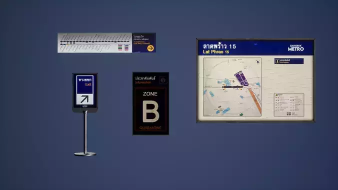 Metro Subway Underground Labels Billboards Game Ready