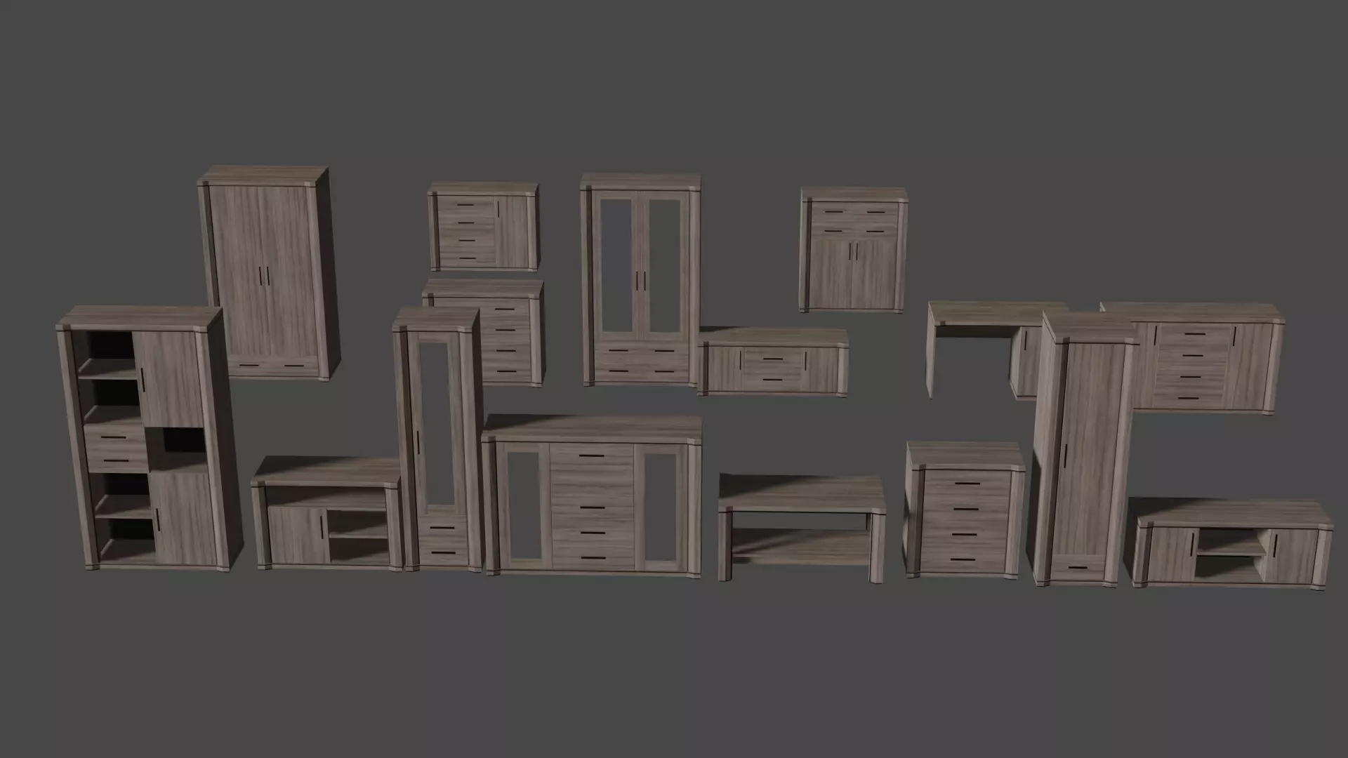 Furniture wardrobe with doors and drawers Free low-poly 3D model