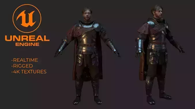 Red Knight  PBR gameready rigged character  Low-poly 3D model
