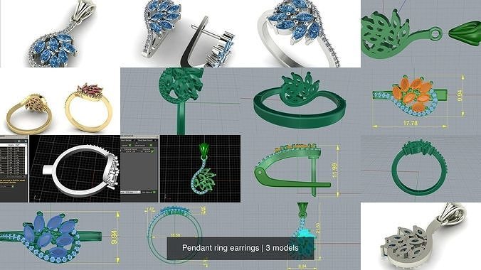Pendant ring earrings 3D Model Collection
