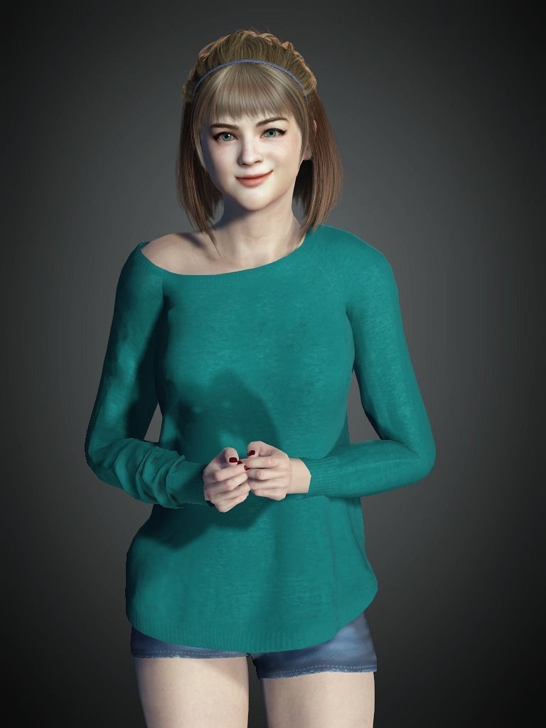 AAA Realistic Female Character 08 Low-poly 3D model_7