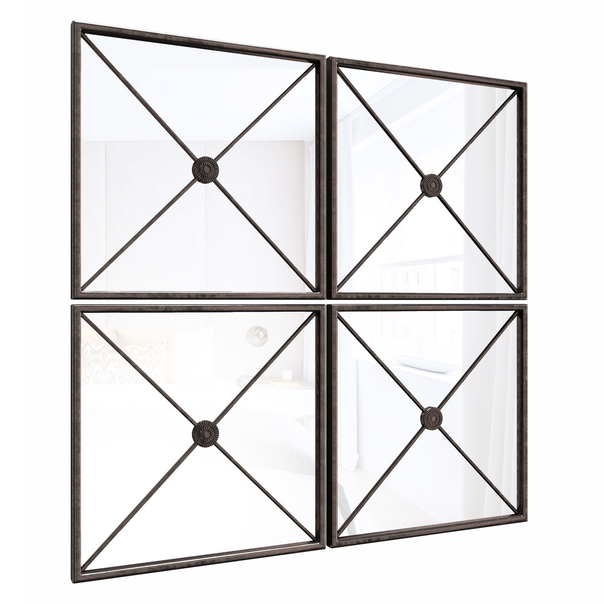 Jeffrey Large Framed Wall Mirror - Set of 4 3D model_1