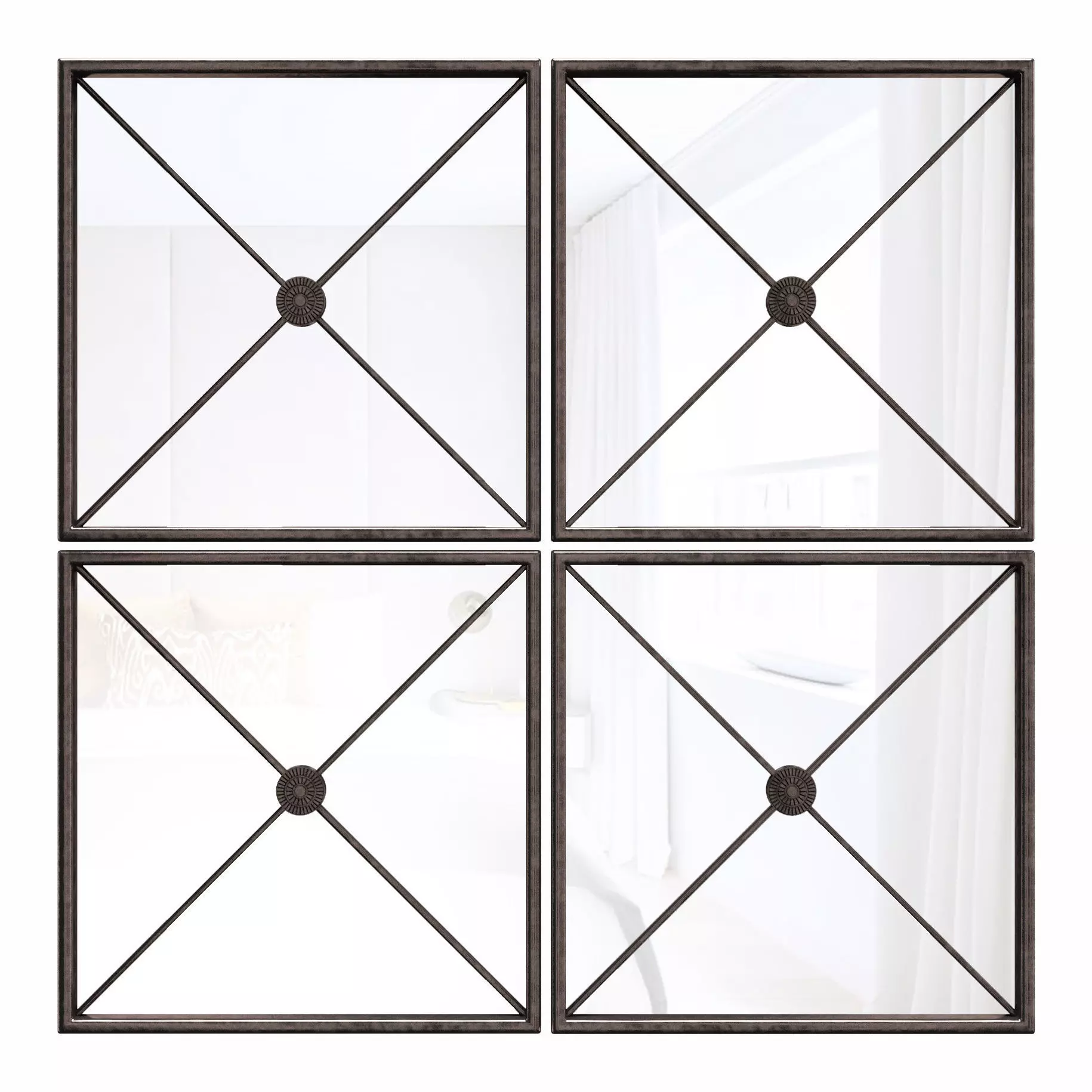 Jeffrey Large Framed Wall Mirror - Set of 4 3D model_0