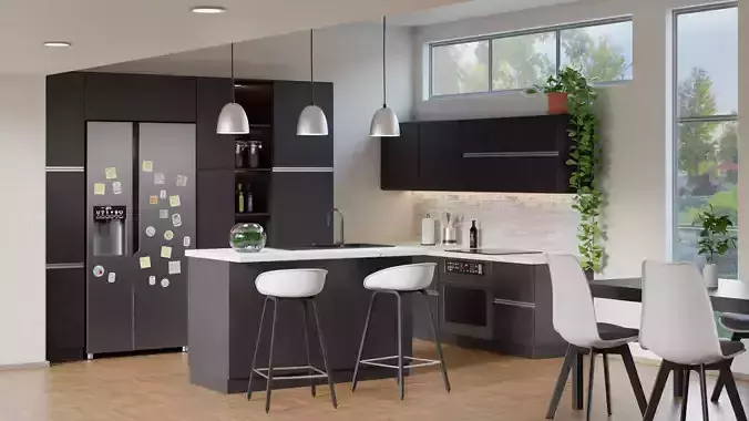 Kitchen modern with cabinets and stainless steel appliances 3D model