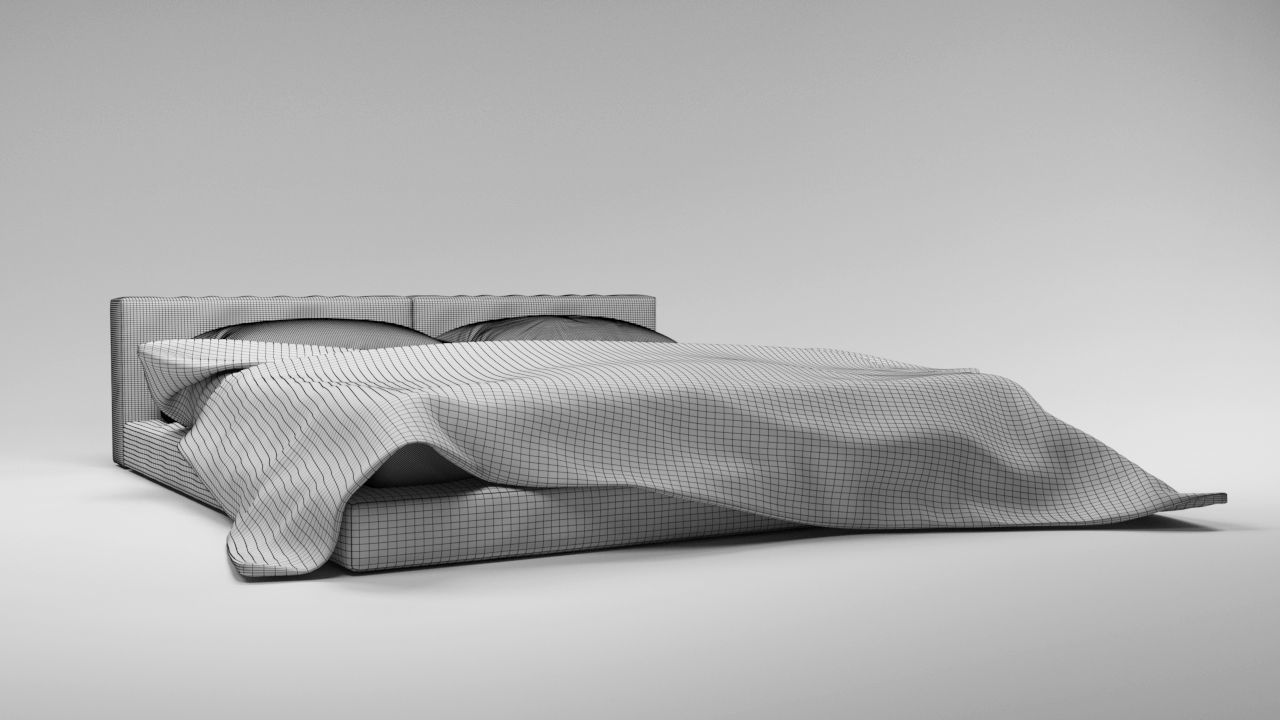 Large bed in a modern style with a blanket and pillows Free 3D model_8