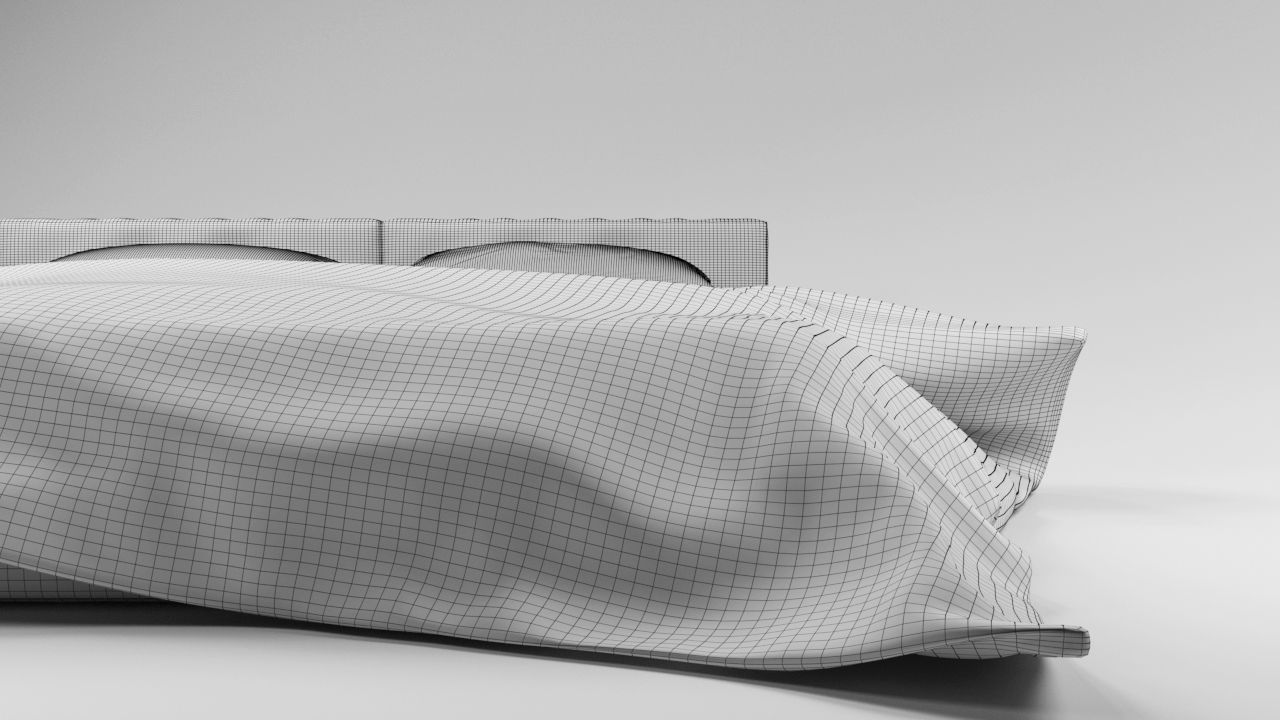 Large bed in a modern style with a blanket and pillows Free 3D model_10