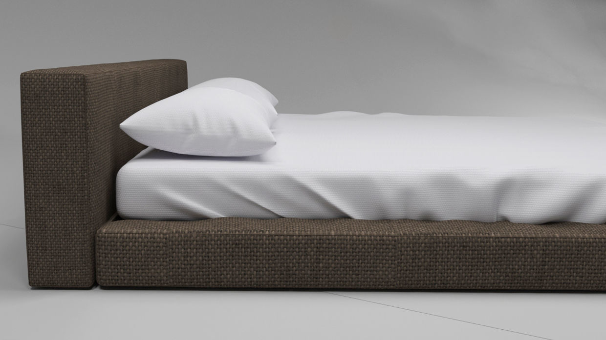 Large bed in a modern style with a blanket and pillows Free 3D model_7