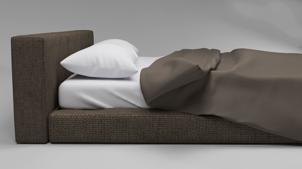 Large bed in a modern style with a blanket and pillows Free 3D model_2