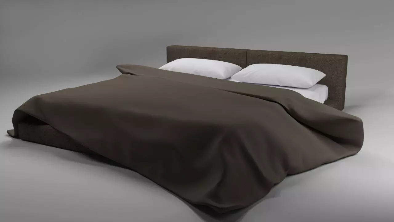 Large bed in a modern style with a blanket and pillows Free 3D model_0