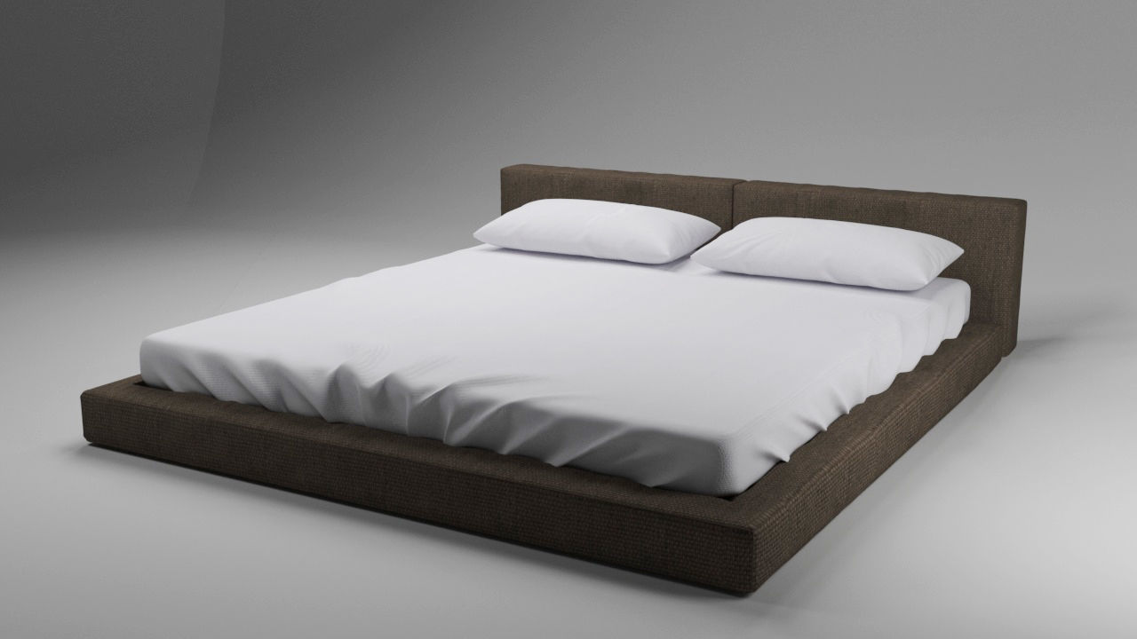 Large bed in a modern style with a blanket and pillows Free 3D model_5
