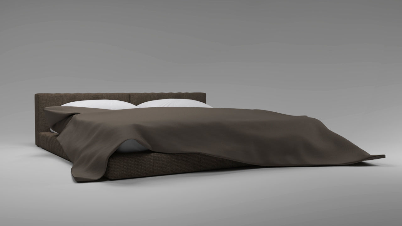 Large bed in a modern style with a blanket and pillows Free 3D model_3