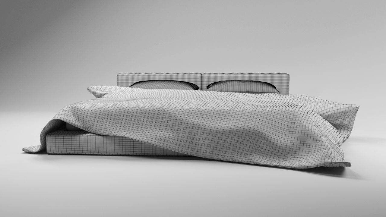 Large bed in a modern style with a blanket and pillows Free 3D model_9