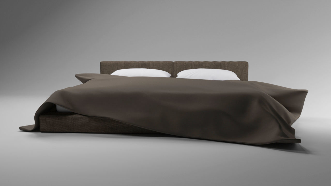 Large bed in a modern style with a blanket and pillows Free 3D model_1