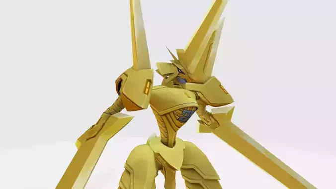 Duramon golden robot with two wings