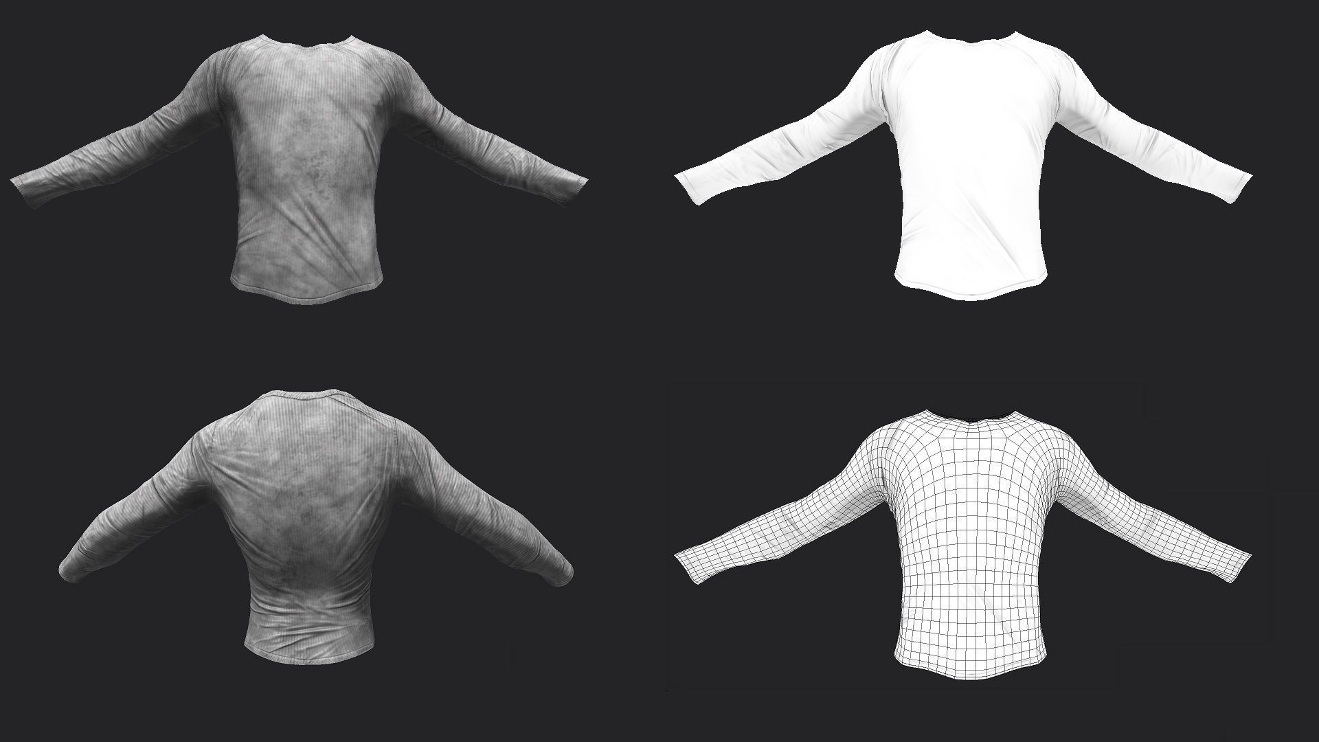Dirty Long Sleeved T-Shirt Low-poly 3D model_7