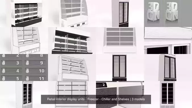 Retail interior display units - Freezer - Chiller and Shelves 3D Model Collection