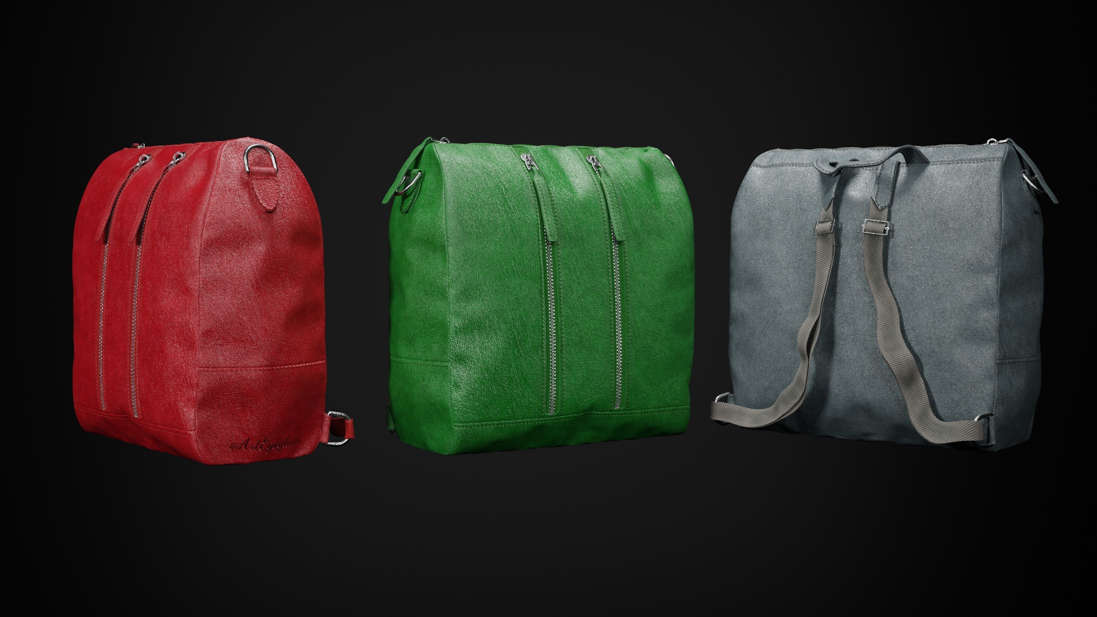 Leather backpack 3D model_2