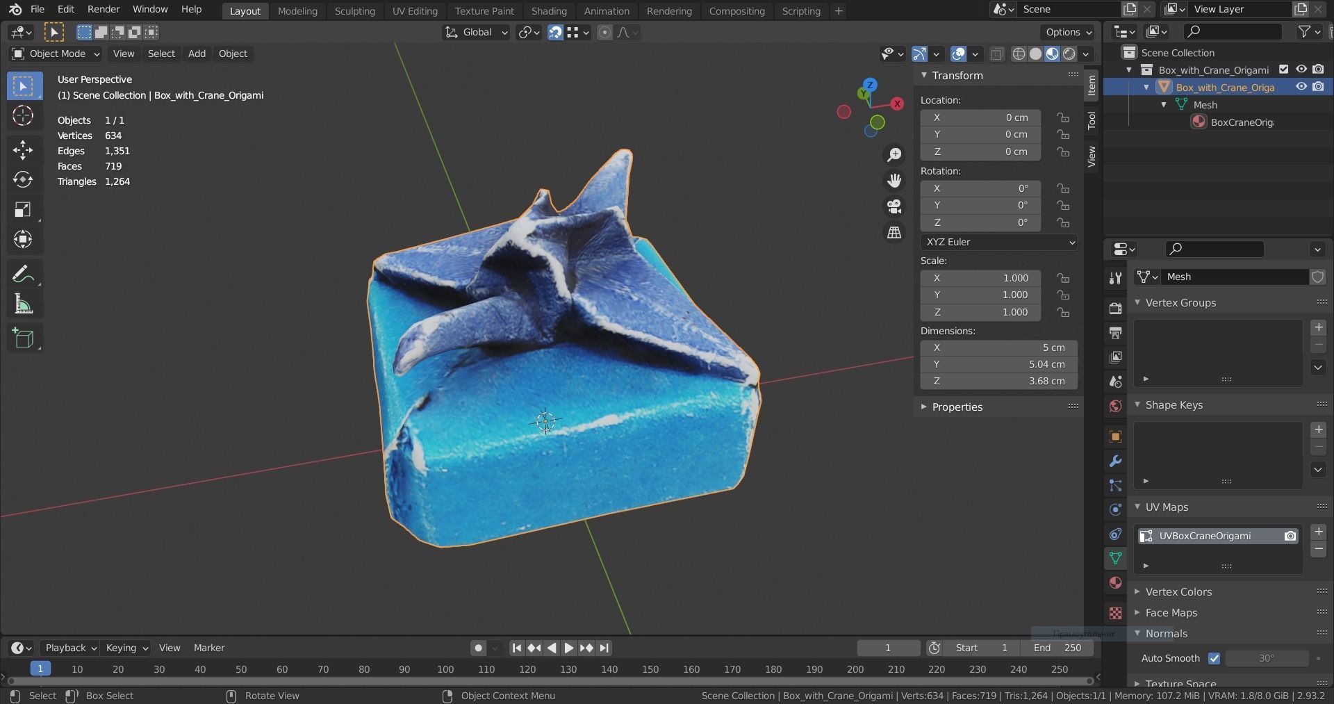 Box with Crane Origami Low-poly 3D model_52