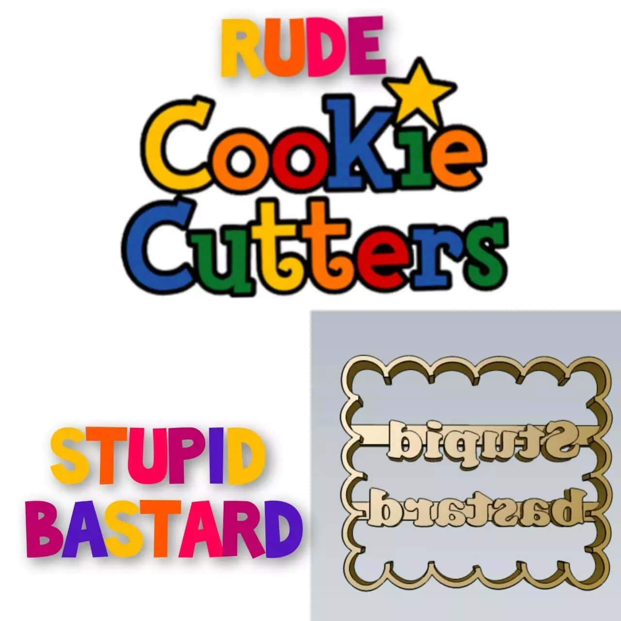 Amazing Stupid Bastard Rude Word Cookie Cutter Stamp Cake Decor 3D model