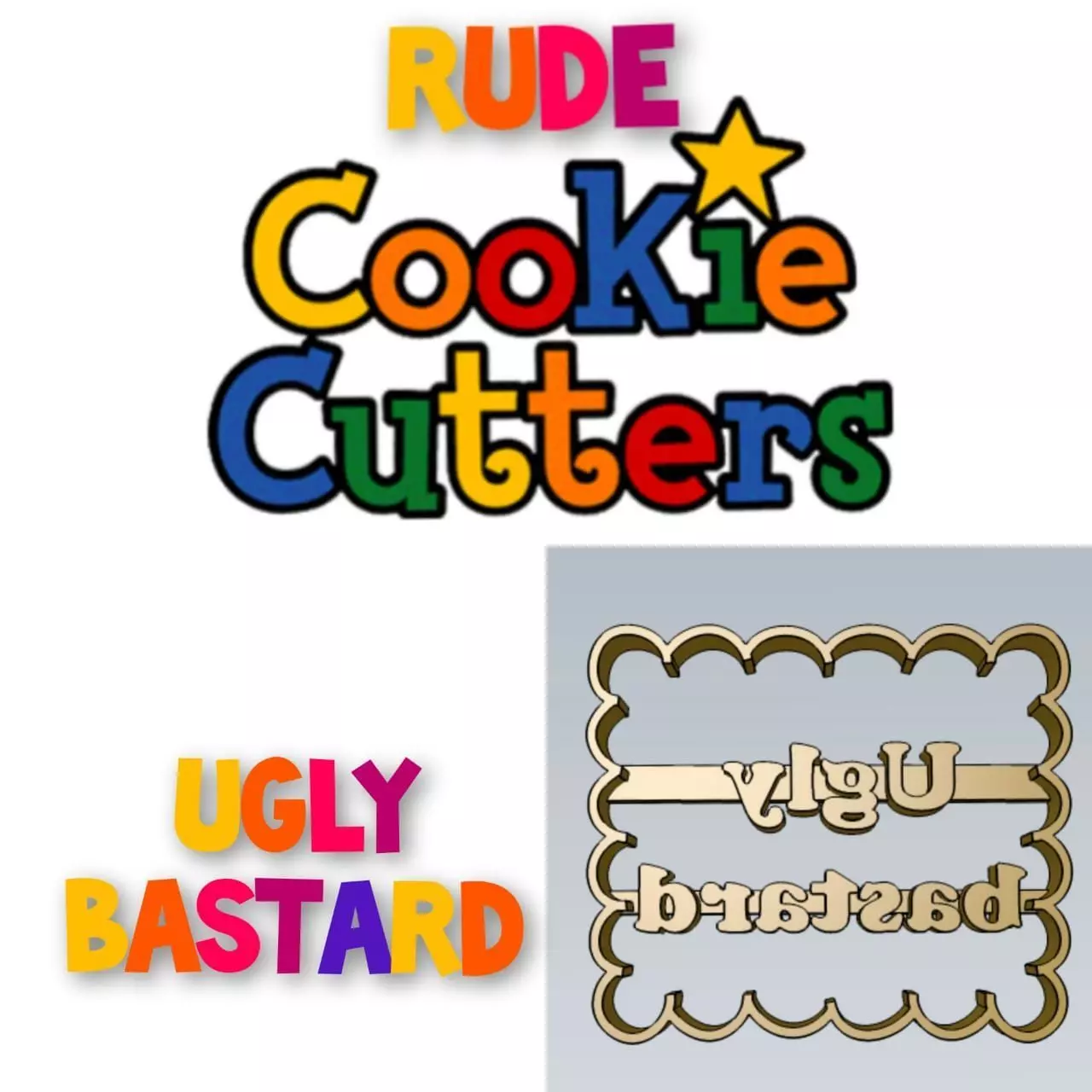 Amazing Ugly Bastard Rude Word Cookie Cutter Stamp Cake Decor 3D model