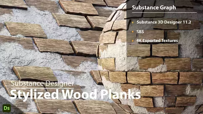 Wood Planks with Plaster PBR